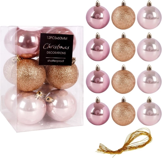 Pink shatterproof Christmas baubles 6 cm, set of 12