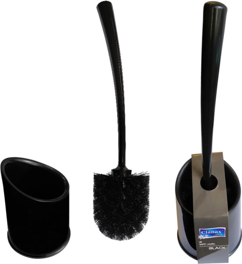 Round plastic toilet brush set with 8 cm brush – black