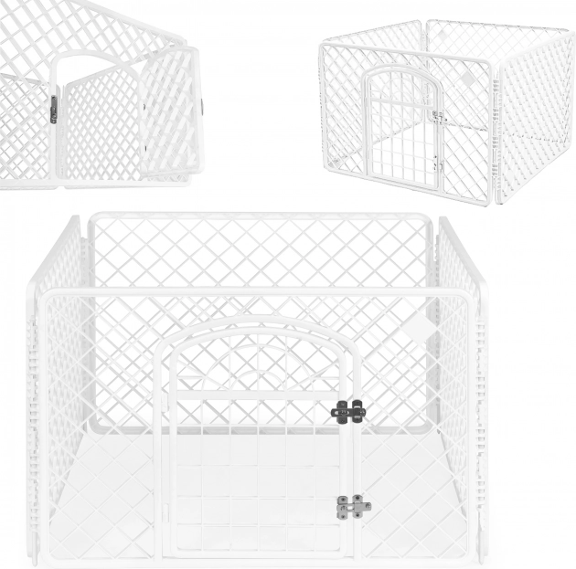 Balts plastmasas voljērs suņiem un kaķiem PETSI, 4 paneļi, 91 × 91 × 60 cm