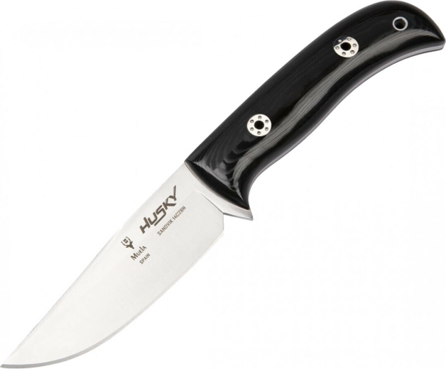 Muela Husky 11M āra nazis 11 cm, melna pulēta Micarta, ādas maksts