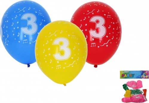 Piepūšamie baloni 30 cm ar ciparu 3 – komplekts 5 gab.
