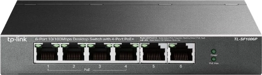 TP-Link galda slēdzis ar 6 portiem 10/100 Mb/s un 4× PoE+