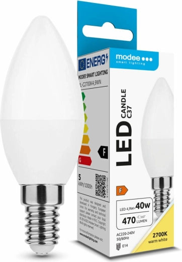 Modee LED sveces spuldze E14 4,9 W silti balta