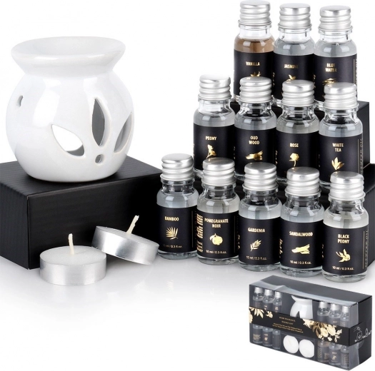 Aromterapijas dāvanu komplekts ar keramikas aromlampu un 12 smaržīgām eļļām