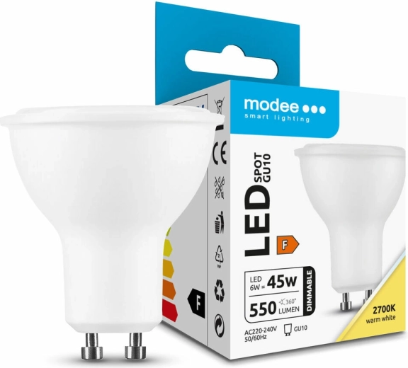LED spuldze GU10 6 W 550 lm silti balta, regulējama (dimmējama)