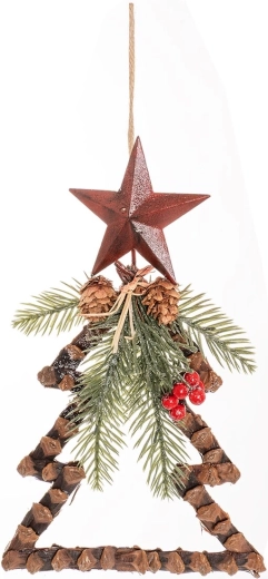 Hanging tree decoration with star and natural accents, 32 cm