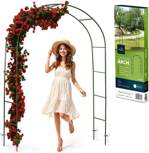 Dārza arkveida pergola 240 cm – tumši zaļa, tērauds ar pulverkrāsojumu