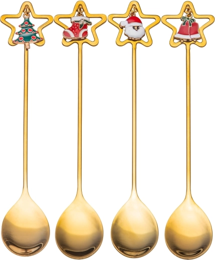 Set of 4 decorative spoons with a festive motif in a gift box