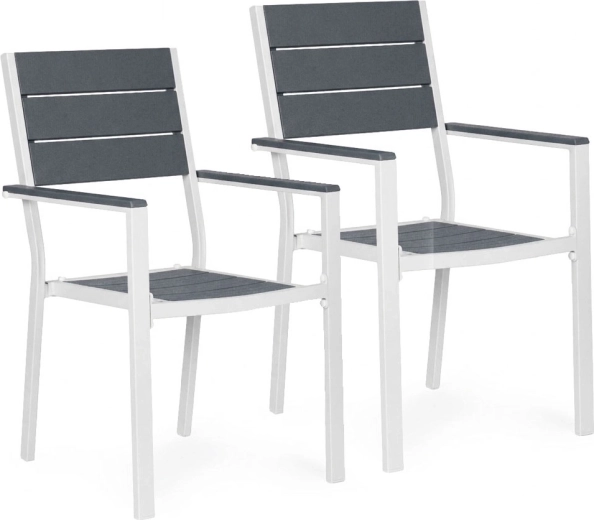 2 dārza krēslu komplekts no tērauda un HDPE, pelēki–balts – MultiGarden