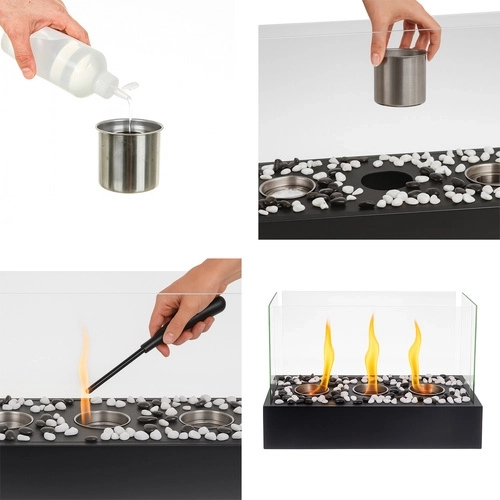Three burners and decorative stones for a striking effect