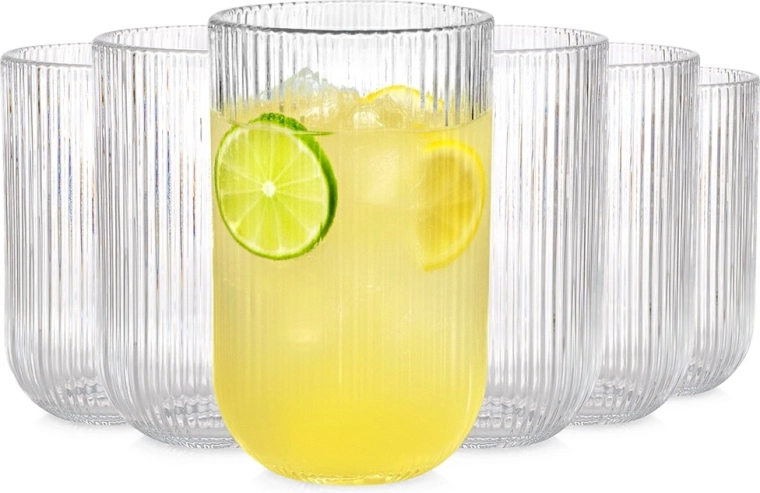 Glāžu komplekts 400 ml Vilde, 6 gab. – rievotas caurspīdīgas glāzes dzērieniem