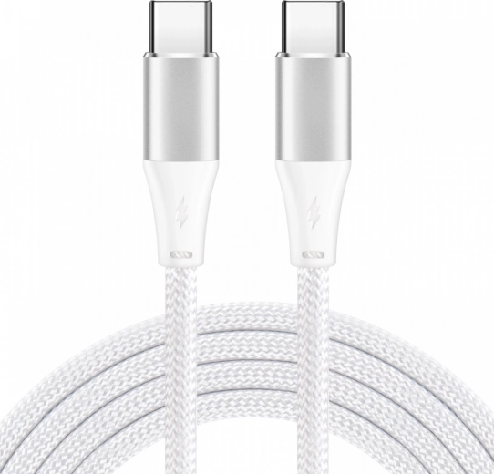 USB‑C kabelis 2 m, balts, 60 W, PD 3.0 un QC 4.0+