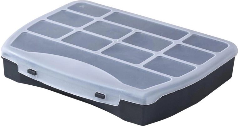 Organizators DOMINO 250 × 200 × 44 mm, melns/caurspīdīgs