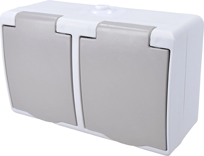 Solight double socket for damp areas IP54, grey