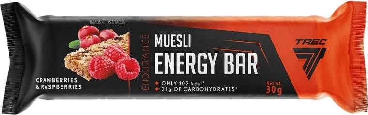 Trec enerģētiskā musli batoniņš dzērvene un avene 30 g