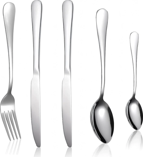 Stainless Steel Cutlery Set Silver 5 pcs for Camping and Grilling