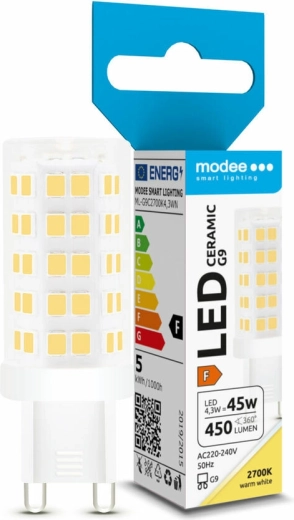 LED spuldze G9, keramiska, 4,3 W, silti balta
