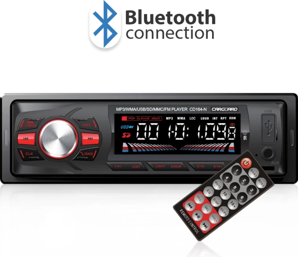 1 DIN car radio with Bluetooth, FM tuner, USB and SD card reader