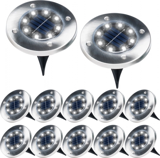 Iebūvējami saules LED dārza gaismekļi no nerūsējošā tērauda, 12 gab., diametrs 11,5 cm