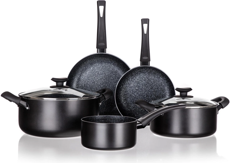 Trauku komplekts Black Stone, 7 daļas, ar nepiedegošu pārklājumu, indukcijai