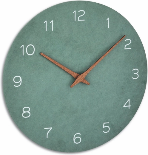TFA Jadegrün analog wall clock with a wooden look and walnut-wood hands, green