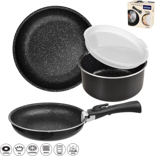 Orion Grande Combi cookware set with detachable handle and lid, 5 pieces