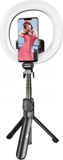 Selfie stick and tripod with LED ring light by Puluz
