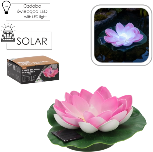 Saules enerģijas peldošā lilija ar RGB LED 18 × 18 × 6 cm