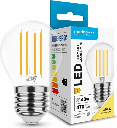 LED spuldze Modee Filament Globe Mini G45 4 W E27, 430 lm, silti balta