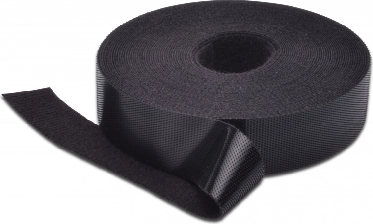 Pašlīmējoša DIGITUS kabeļu savilkšanas lente ar lipekli (Velcro), 20 mm, rullis 10 m, melna