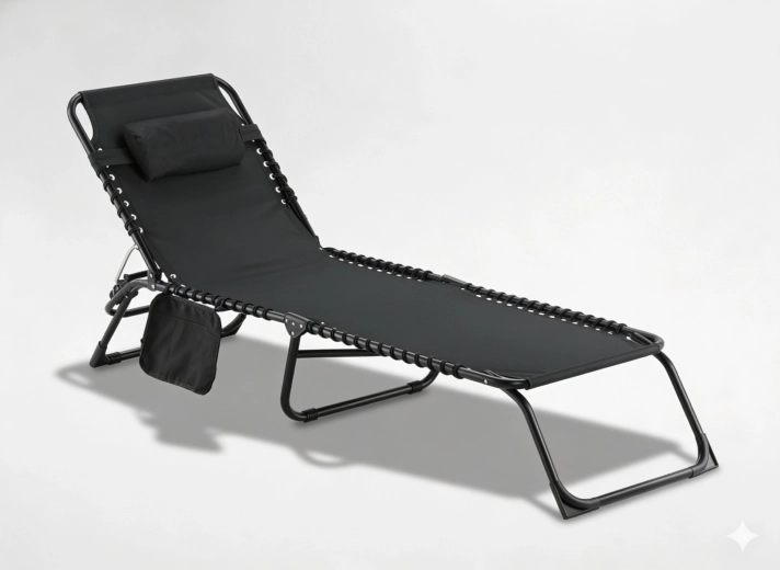 Saliekams dārza zvilnis ar kabatu, melns 190 × 58 × 30 cm