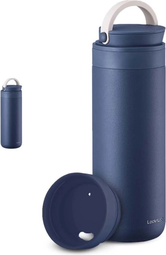 Nerūsējošā tērauda termopudele ar rokturi LocknLock Metro Two-Away 475 ml, zila