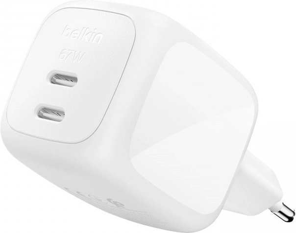 Belkin Dual-Port GaN Wall Charger 67 W with 2× USB-C, White