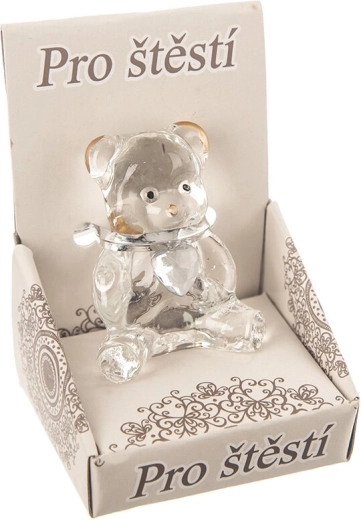 Glass teddy bear with a heart in a gift box