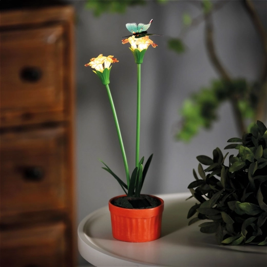 Colorful solar flower with warm white LED lighting, red