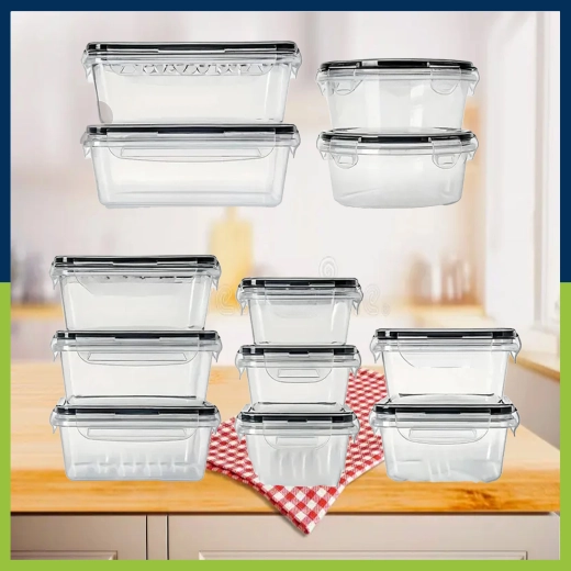 Plastmasas pārtikas trauku komplekts 12 gab. ar hermētiskiem vākiem