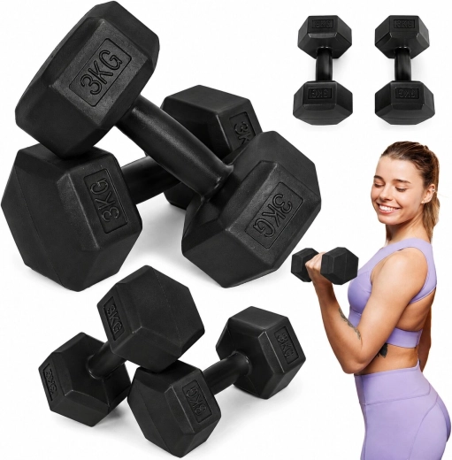 Sešstūra hanteles MOVEPRO 2×3 kg (melnas)
