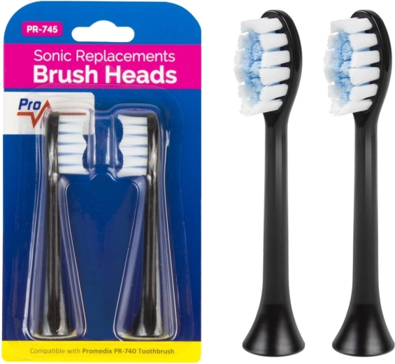 Replacement brush heads for PromediX PR-740 B electric toothbrush, 2 pcs, black