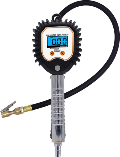 Digital tire inflation gun with LCD pressure gauge