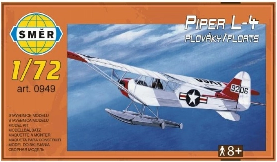 Piper L-4 lidmašīnas modelis ar pludiņiem, mērogs 1:72, 14,7 x 9,3 cm, kastē 25 x 14,5 x 4,5 cm