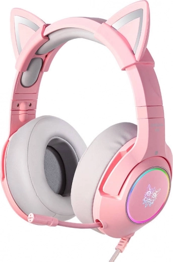Gaming headphones pink with cat ears