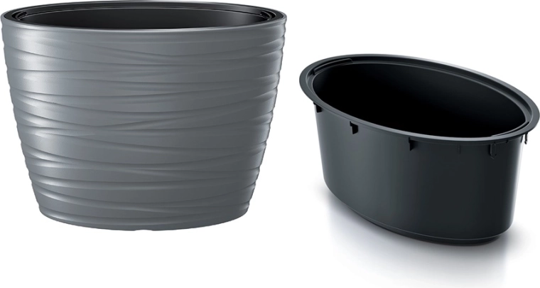 Oval planter with insert MAZE 58.5 cm – gray stone