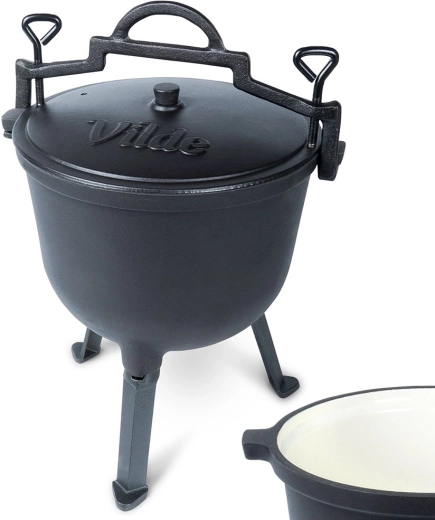 Cast-iron cauldron with lid on legs 10 l with enamelled interior