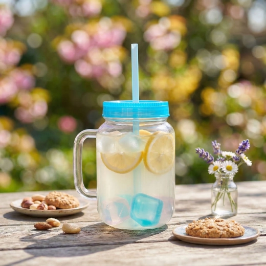 Blue Cup with Straw and Cooling Cubes, 550 ml