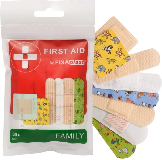 Fixaplast First Aid Family Mix pirmās palīdzības plāksteri (36 gab.)