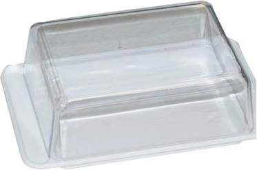 Taisnstūrveida sviesta trauks 15 × 10 cm ar caurspīdīgu vāku