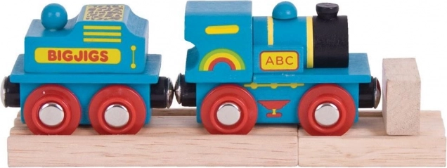 Zilā lokomotīve ar tenderi un 2 sliedēm no Bigjigs Rail