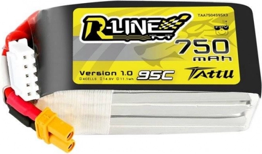 Tattu R-Line 750 mAh 14,8 V 95C LiPo baterija 4S ar XT30 konektoru