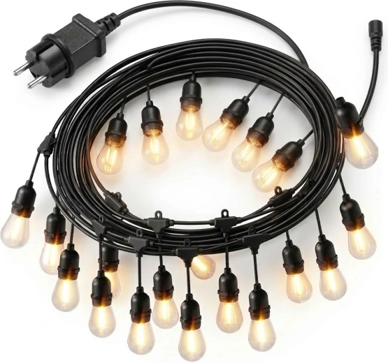 Dārza gaismas virtene 20 m, 20× LED spuldzes, silti balta 2700K, IP44, 9 W
