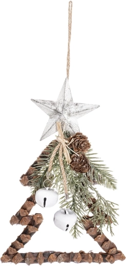 Hanging Christmas pinecone decoration with star and jingle bells